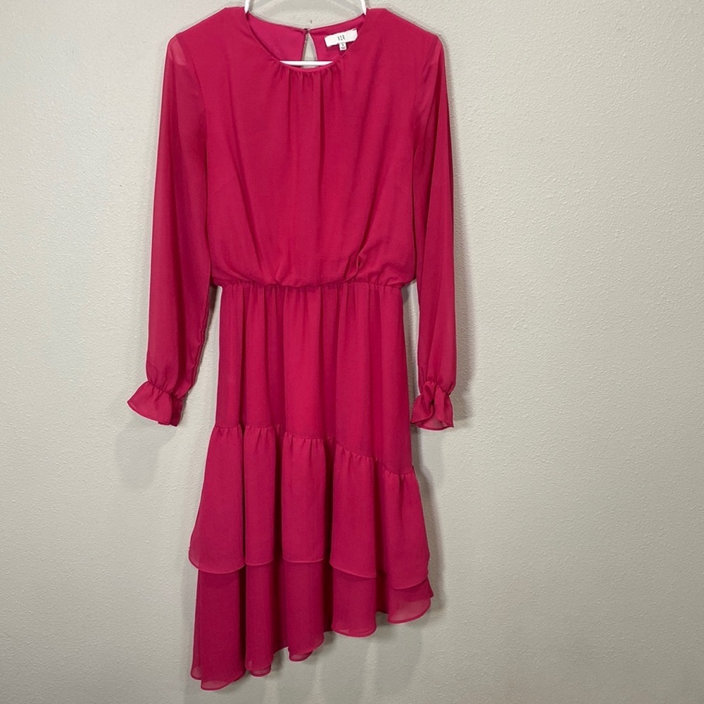 NSR asymetric hem dress in hot pink